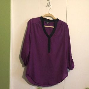 Magenta Polyester Blouse with Black Trim